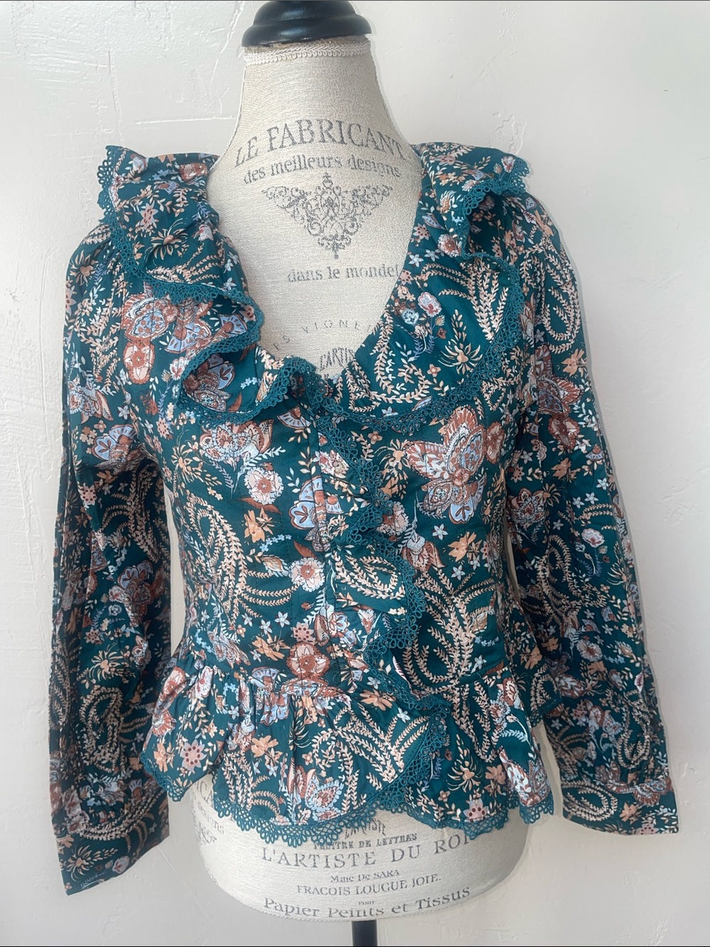 NWT Floral Ruffle Peplum Jacket in Teal